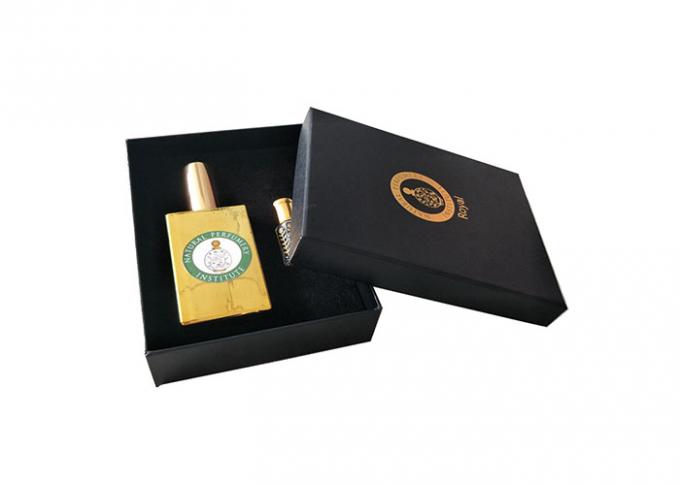 Perfume de carimbo quente do logotipo das caixas rígidas feitas sob encomenda pretas do cartão que envolve o recipiente