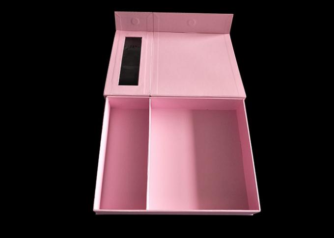 Caixa de vale-oferta magnética cor-de-rosa do fechamento com dois Interlayers e uma janela clara