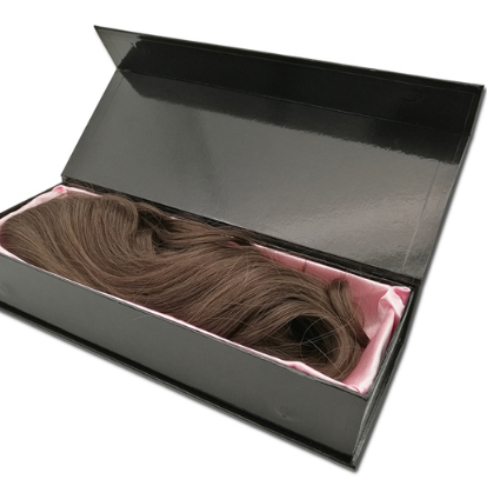 Empacotamento lustroso dado forma da extensão do cabelo do papel do ouro da caixa do cartão livro magnético