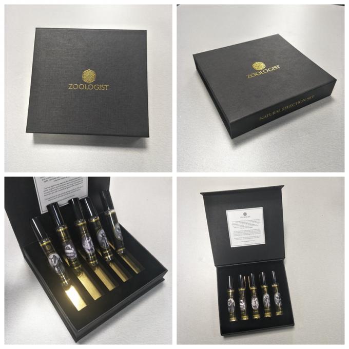 2 lados abrem as caixas Textured preto do papel de embrulho do perfume personalizadas com inserção de EVA