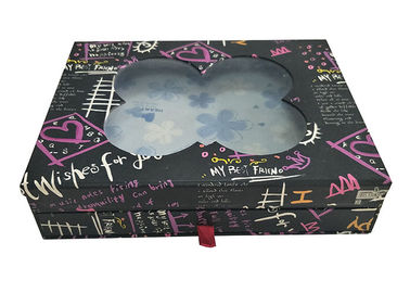 China Caixa de presente dada forma da dupla camada livro preto com parte superior transparente do espaço livre da janela fábrica