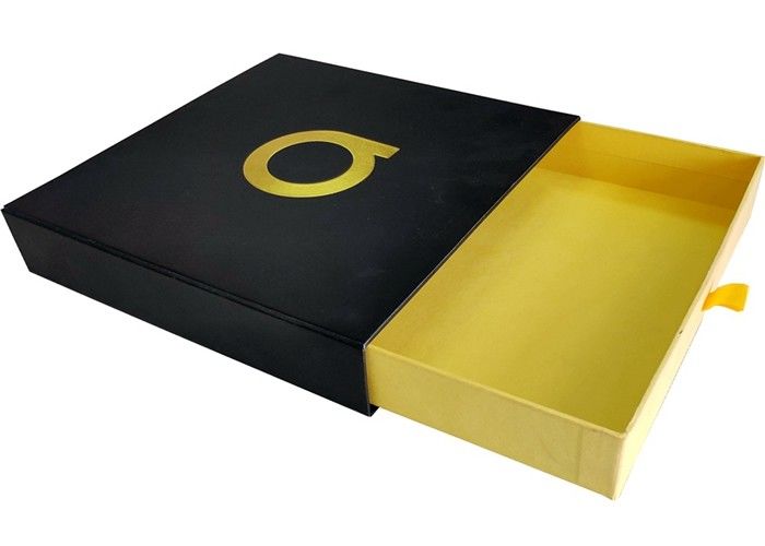 Logotipo gravado ouro deslizante de papel preto da folha das caixas de presente da gaveta para a roupa fornecedor